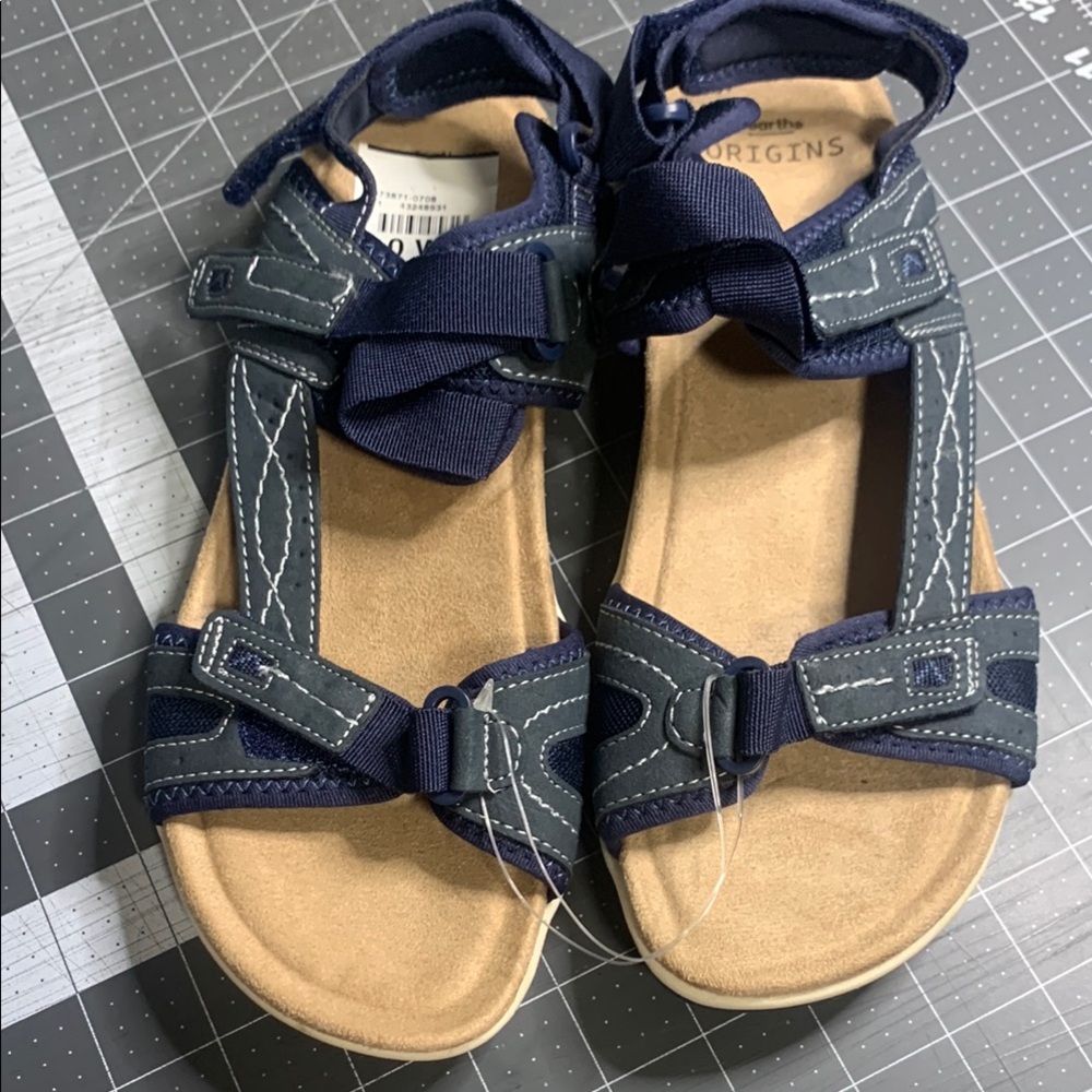 Earth Origins Blue and Tan Sandals with Velcro Straps